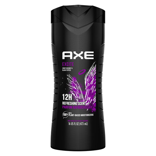 AXE Body Wash 12h Refreshing Scent Excite Crisp Coconut and Black Pepper Men's Body Wash, 16 Oz