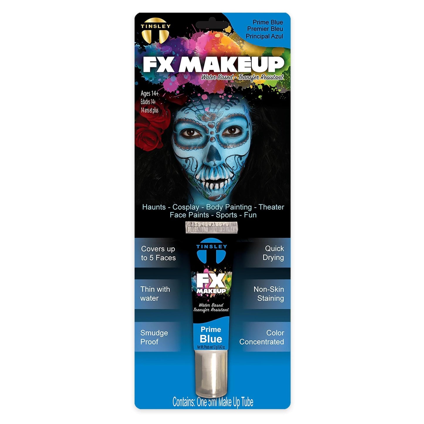 Tinsley Transfers FX Makeup - Face and Body Paint - Water-Based Cream - 7g / 0.24 oz Tube (Prime Blue)