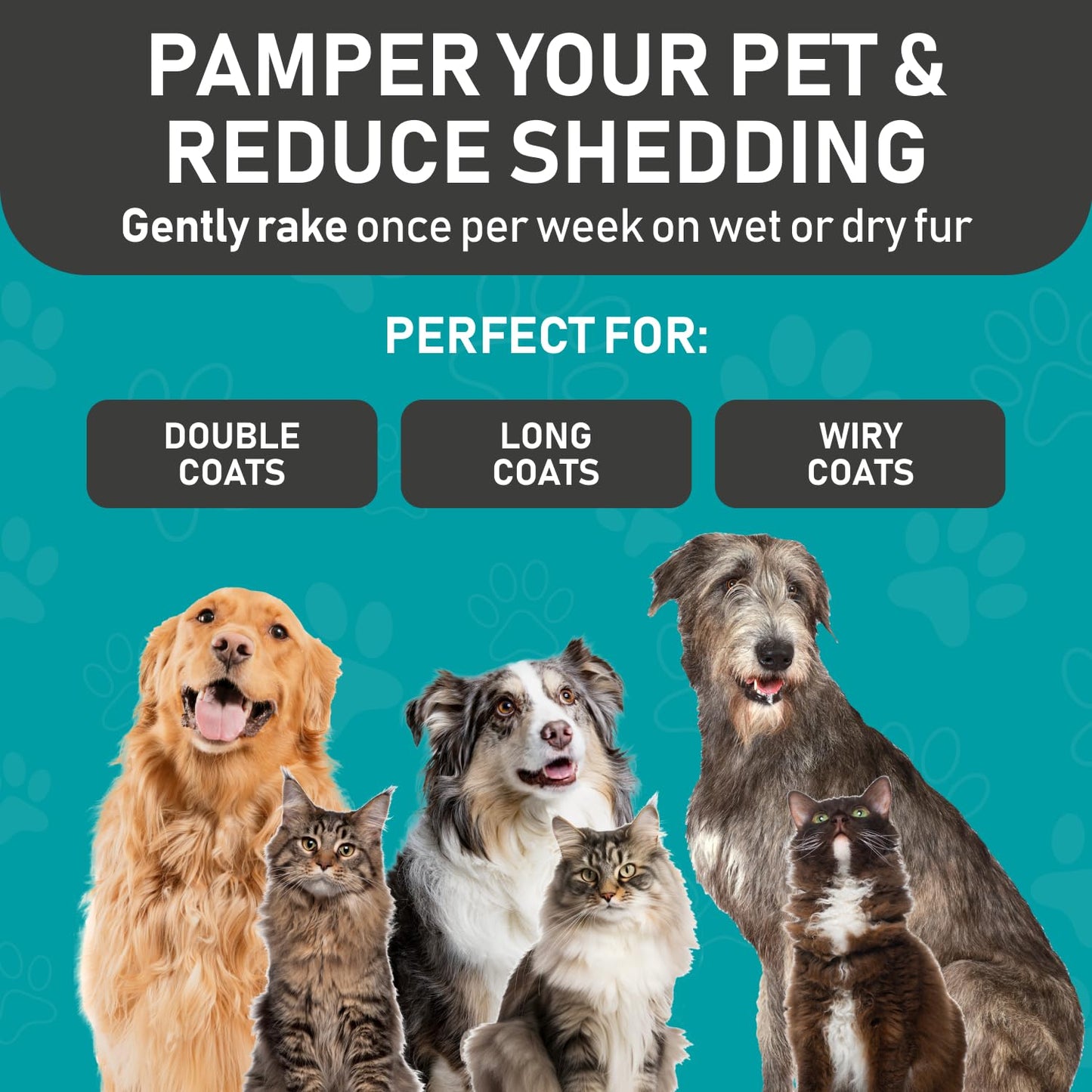 Maxpower Planet Pet Grooming Rake – Double-Sided Deshedding Tool for Dogs & Cats, Reduces Shedding by 95% – Long Hair Comb