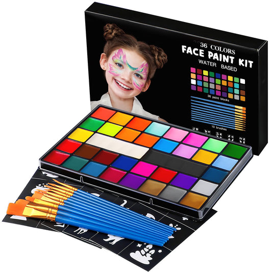 Face Painting Kit for Kids, 36 Colors Water Activated Face Paint with Brushes & Stencils, Non-Toxic Halloween Makeup Kit, Professional Face Body Paint Beauty & Personal Care Asddage