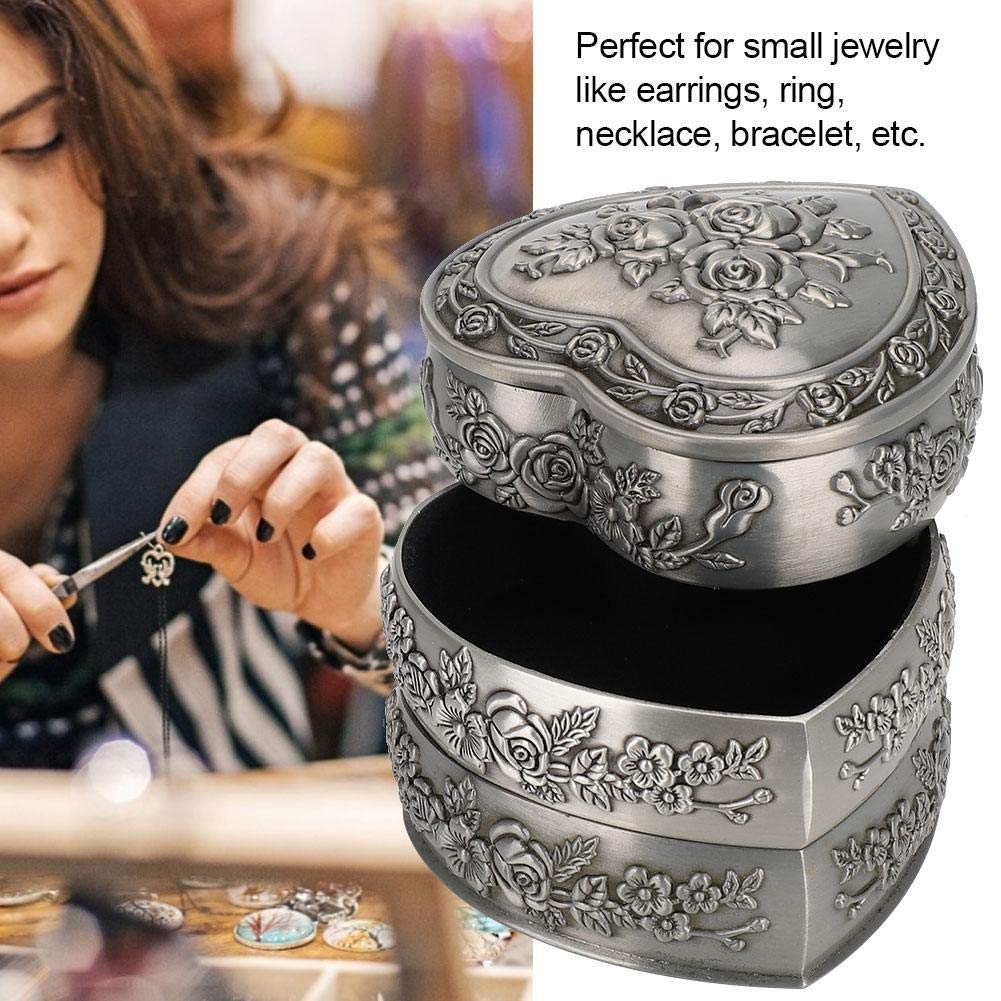 Vintage Heart Shape Jewelry Box,Household European Container Metal Treasure Chest Trinket Keepsake Jewelry Chests Box For Women And Girls (3 Layers)