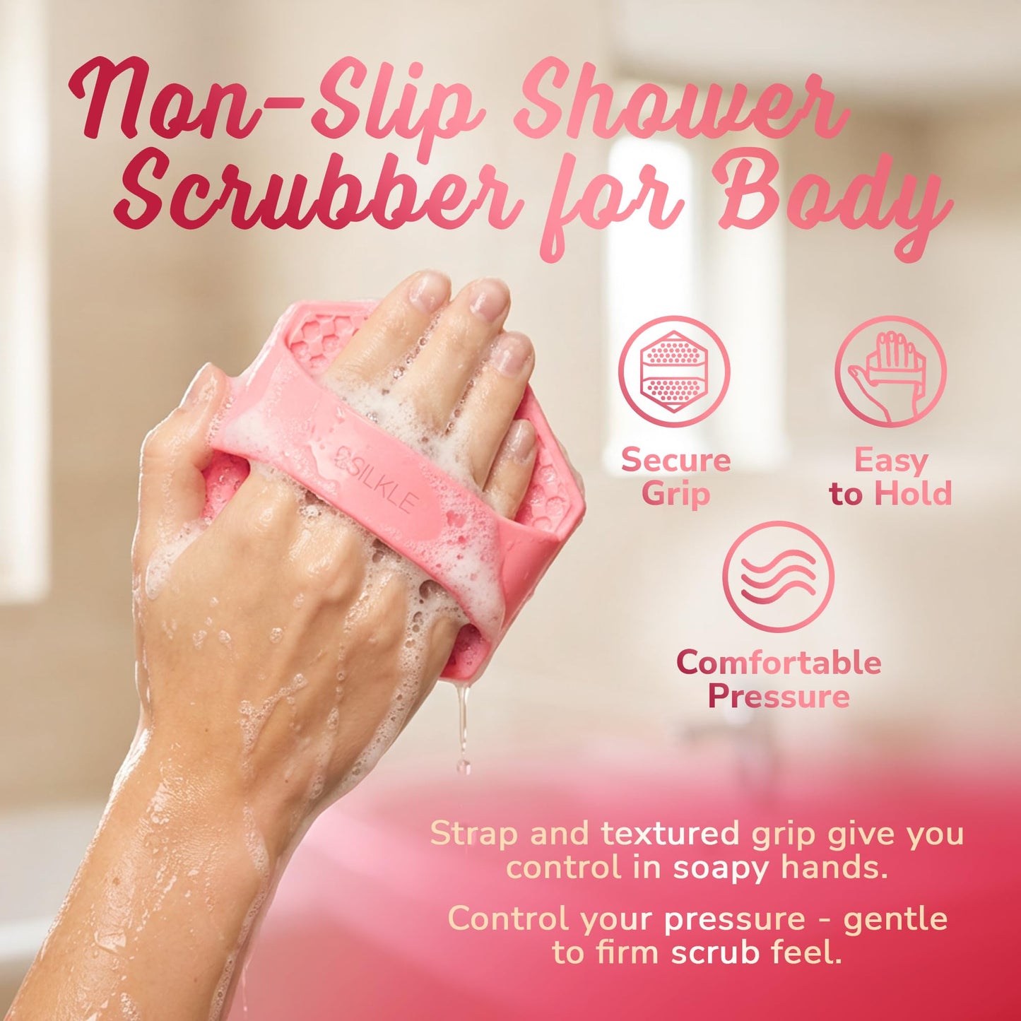 SILKLE Silicone Body Scrubber - Gentle Exfoliating Shower Scrubber for Body & Bath, Silicone Shower Brush & Loofah Alternative - Non-Slip Silicone Beauty and Personal Care SILKLE