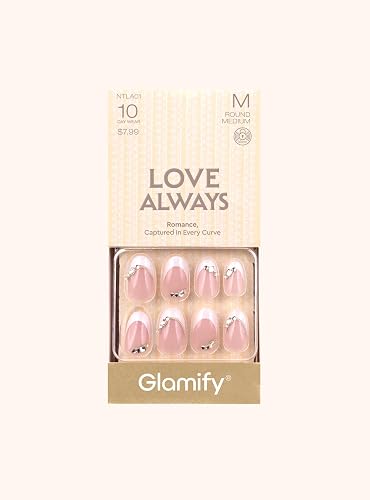 Glamify BY Absolute New York Love, Always Bridal Press On Nails - Wedding French Tip Fake Nails with Pearls, Rhinestones & Heart Cat Eye Designs Beauty & Personal Care Absolute New York