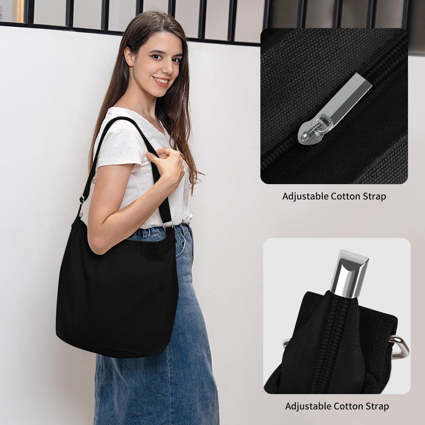 Draw blank Black Women's blank large Size Canvas Crossbody Tote Handbags Shoulder Bag Hobo Casual Tote Diy/gifts/aesthetic/personalized