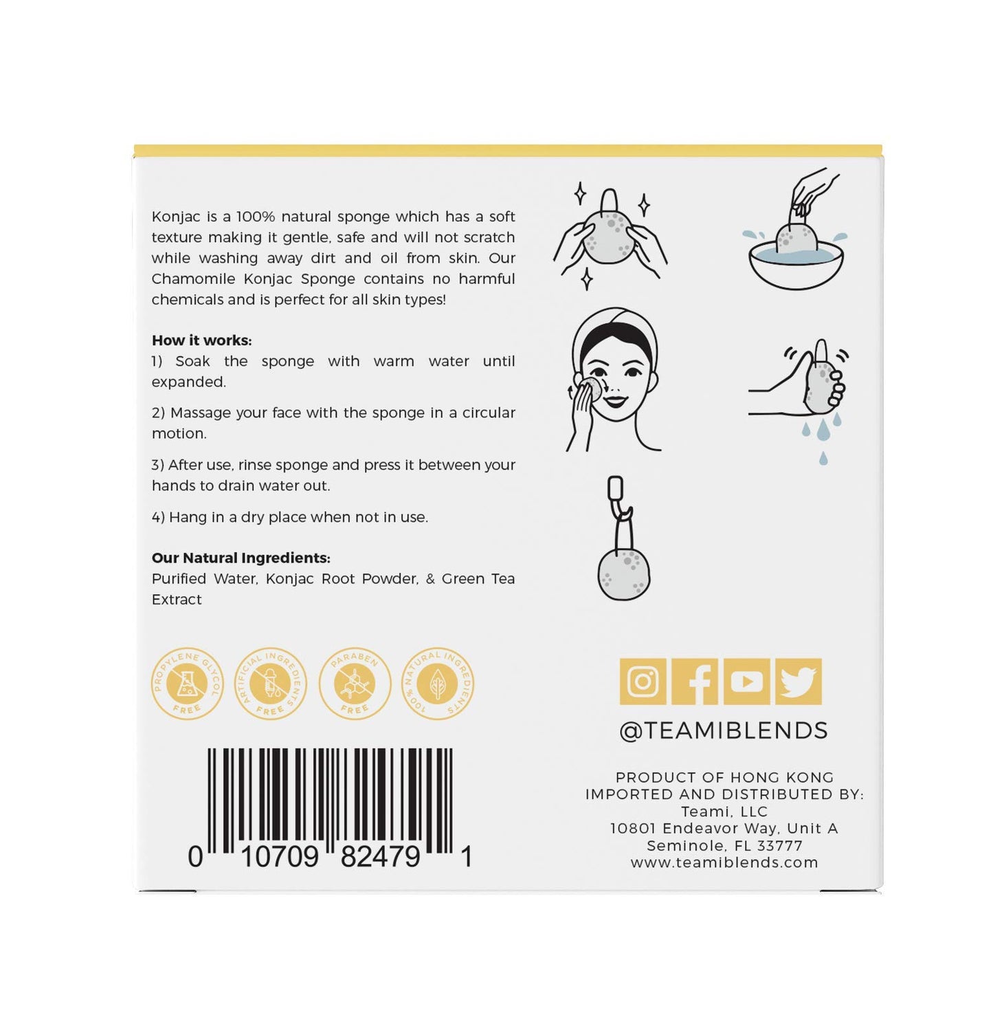 Teami Exfoliating Konjac Facial Sponge - Cleansing Pore Refining Face Sponges (Chamomile) Beauty and Personal Care Teami