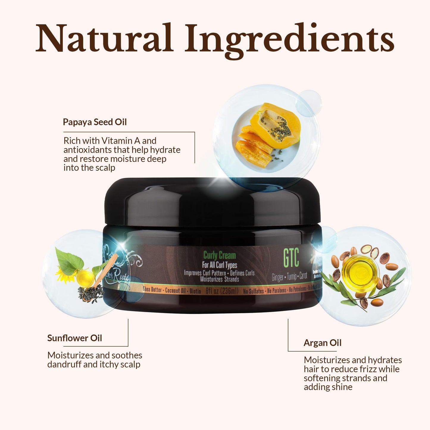 Rucker Roots GTC Curly Cream |Moisturizes Strands| Improves Curl Pattern| Defines Curls| Ginger, Turnip, Carrot Root Oils| All Curl Types