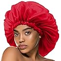 Argan & Black Castor Treatment Caps Satin Sleep Cap Bonnet Hair Accessories Shower Caps for Women Reusable Waterproof Super Jumbo Red
