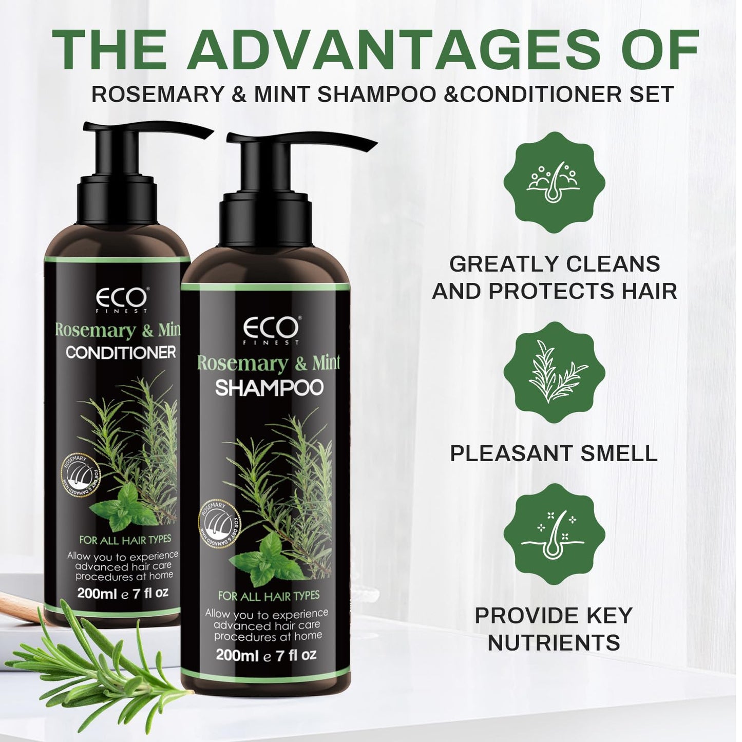 Rosemary Mint Strengthening Shampoo and Conditioner Set, Deep Cleaning & Refreshing Hair,Oil Control,Biotin Infused,Repair Damaged Hair,Revitalize