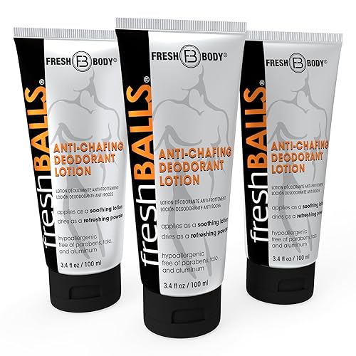 Fresh BALLS Lotion | Anti-Chafing Men's Soothing Cream to Powder Deodorant and Hygiene for Groin Area, 3.4 fl oz (Pack of 3)