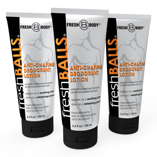 Fresh BALLS Lotion | Anti-Chafing Men's Soothing Cream to Powder Deodorant and Hygiene for Groin Area, 3.4 fl oz (Pack of 3)