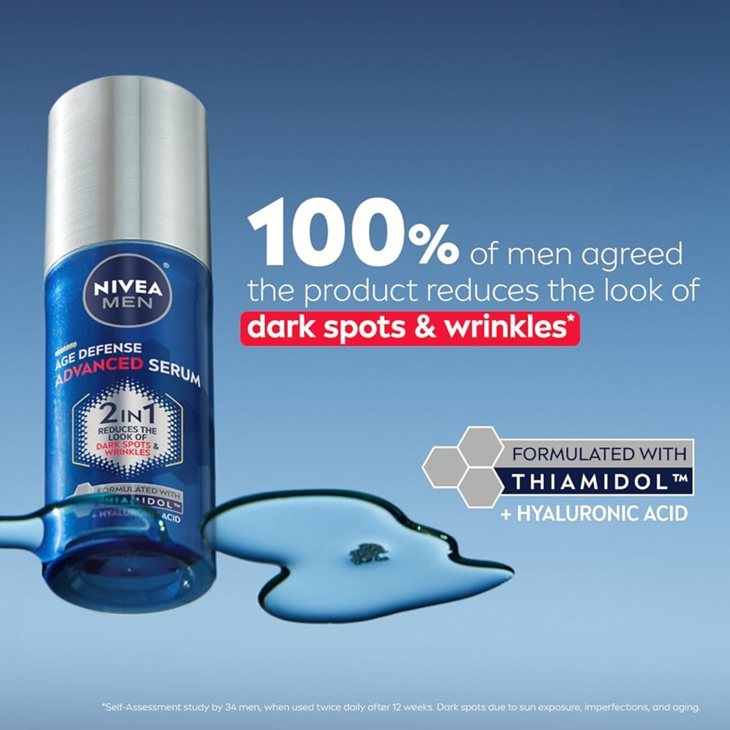NIVEA MEN Age Defense Advanced Face Serum for Dark Spots with Thiamidol (TM) + Hyaluronic Acid, Fast-Absorbing Face Serum for Men Helps Reduce Look