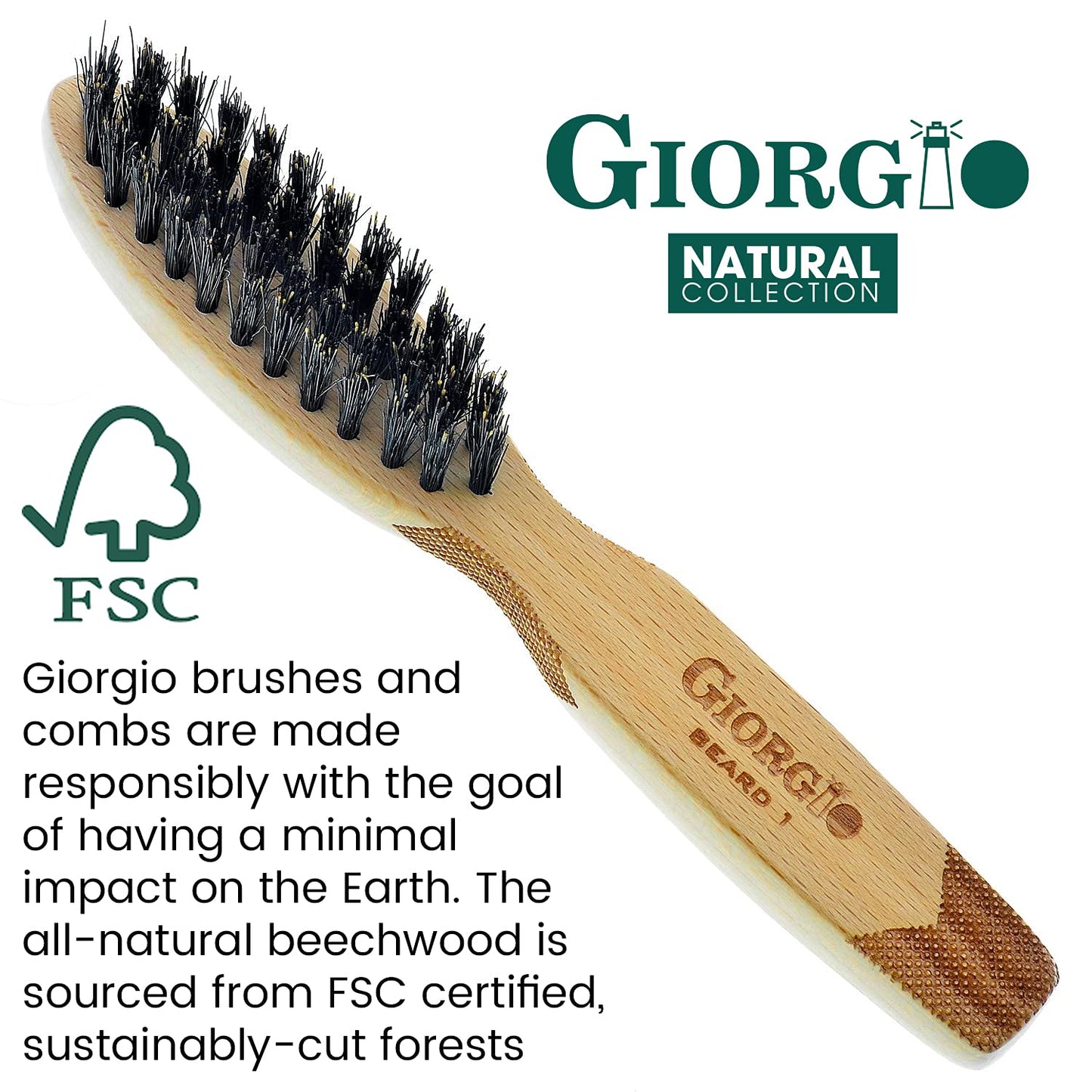 Giorgio GBRD1 Small Travel Men's Mustache and Beard Brush, Natural Boar Bristle for Flawless Shaping and Grooming. Ergonomic Grip Wood Handle. Dry or Beauty and Personal Care GIORGIO