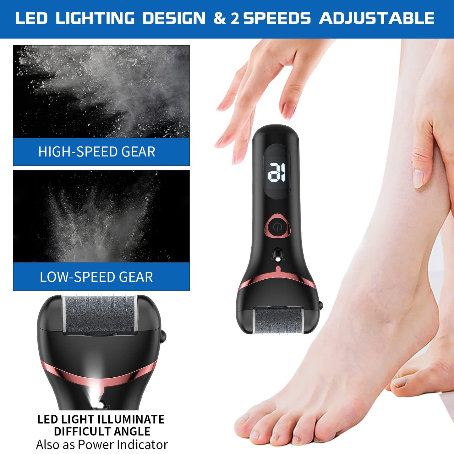 Electric Foot Callus Remover, Rechargeable Portable Electronic Foot File Pedicure Kits, Waterproof Foot Scrubber File, Professional Pedicure Tools