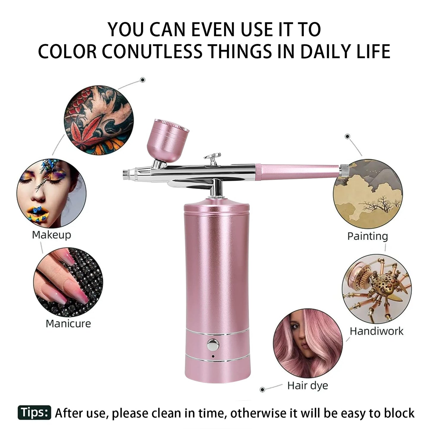 Airbrush Kit Air Brush Kit With Air Compressor Nail Charms Wireless Air Brush for Barber, Nail Art, Makeup, Model Painting (Pink - with extension Beauty and Personal Care crpen