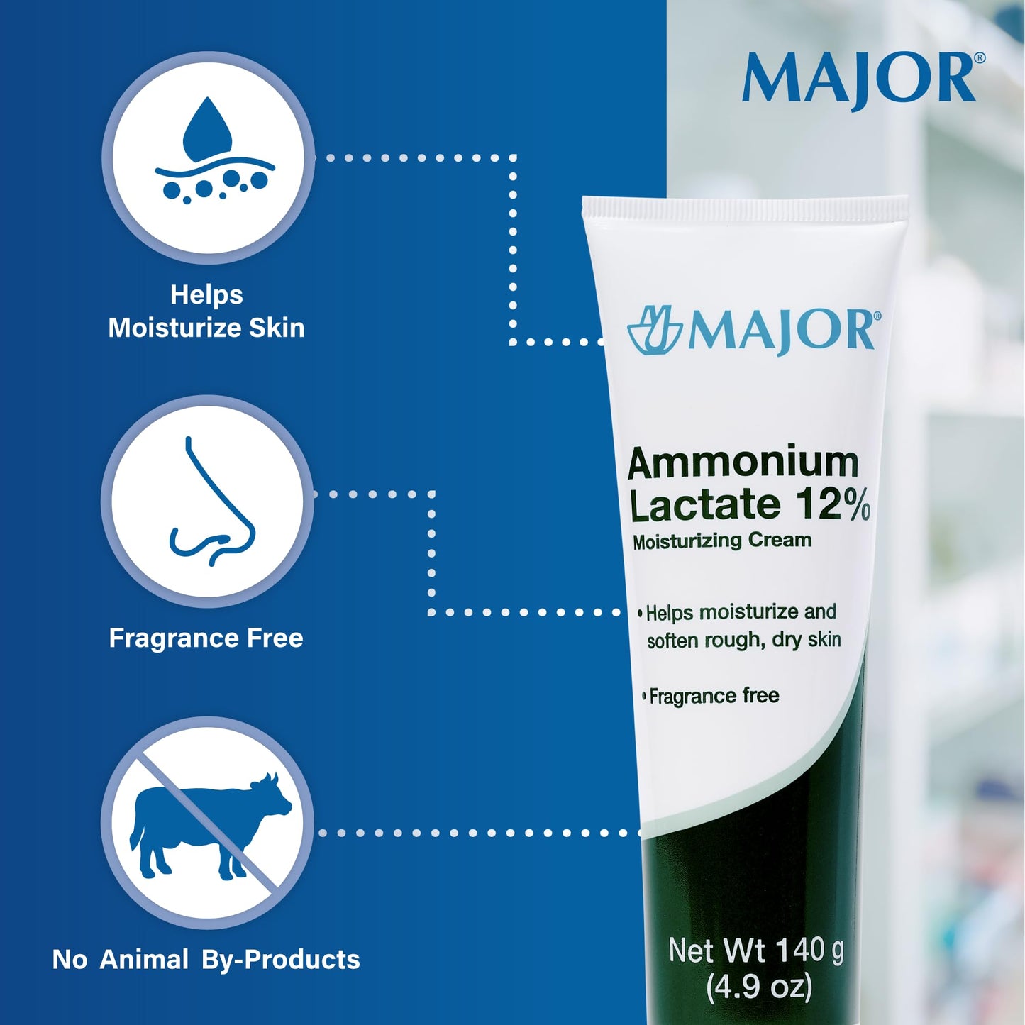 Major Ammonium Lactate 12% Moisturizing Cream - Lactic Acid Cream - Helps Hydrate, Soften, and Exfoliate Rough, Dry Skin - Fragrance-Free - 4.9 Oz. (2