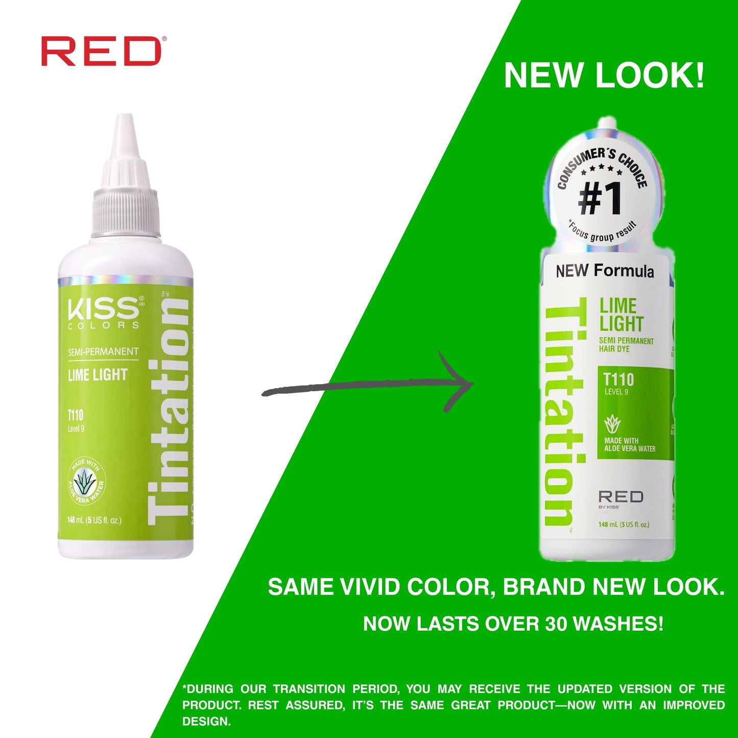 Red by Kiss Tintation Semi-Permanent Hair Color, Aloe Vera Water Based, Argan Oil, Olive Oil, Collagen & Keratin, Long-Lasting Color Dye (Lime Light