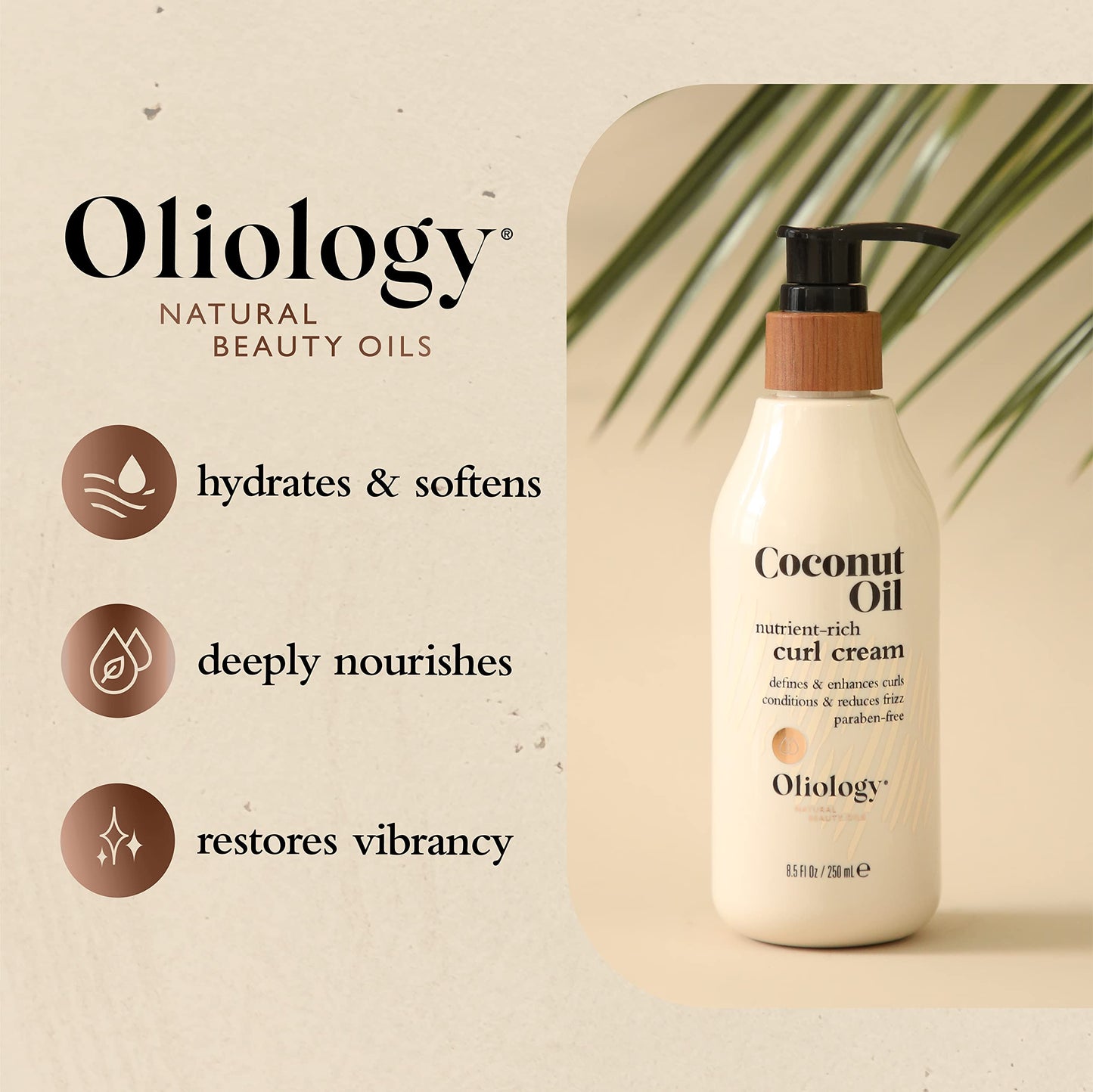 Oliology Coconut Oil Curl Cream - Defines & Enhances Curls & Waves | Botanically Infused | Conditions & Reduces Frizz | Made in USA, Cruelty Free