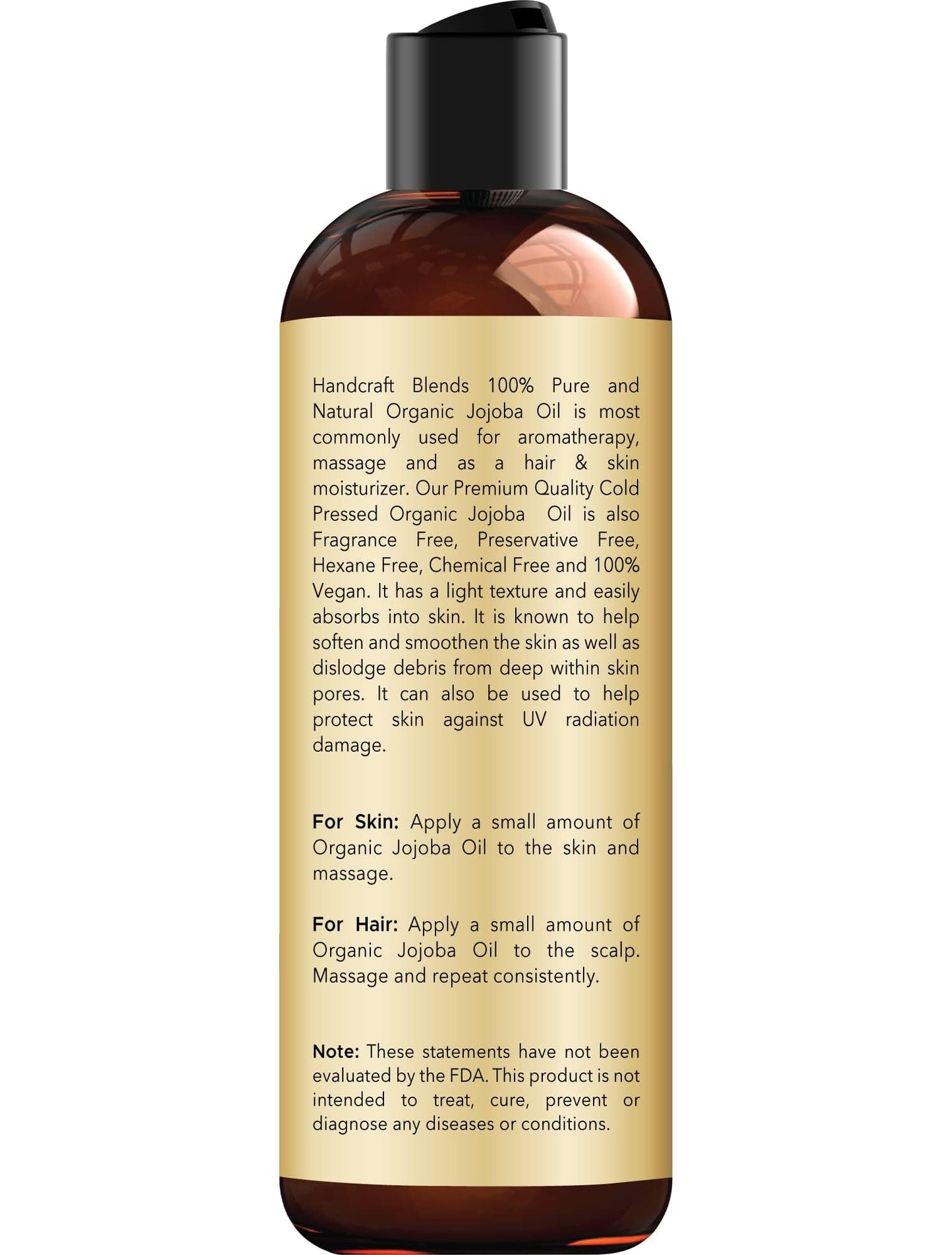 Handcraft Blends USDA Organic Jojoba Oil | Cold-Pressed | 8 Fl Oz | 100% Pure & Natural | for Hair, Skin & Face | Premium Grade Carrier Oil |