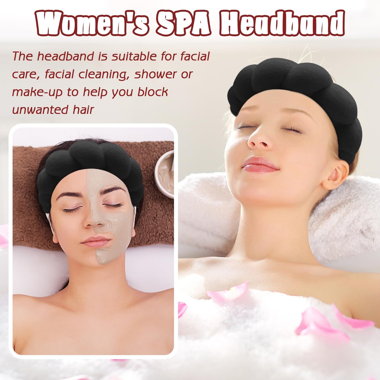 Zkptops Spa Headband for Washing Face Wristband Sponge Makeup Skincare Headband Terry Cloth Bubble Soft Get Ready Hairband for Women Girl Puffy Padded Beauty and Personal Care Zkptops
