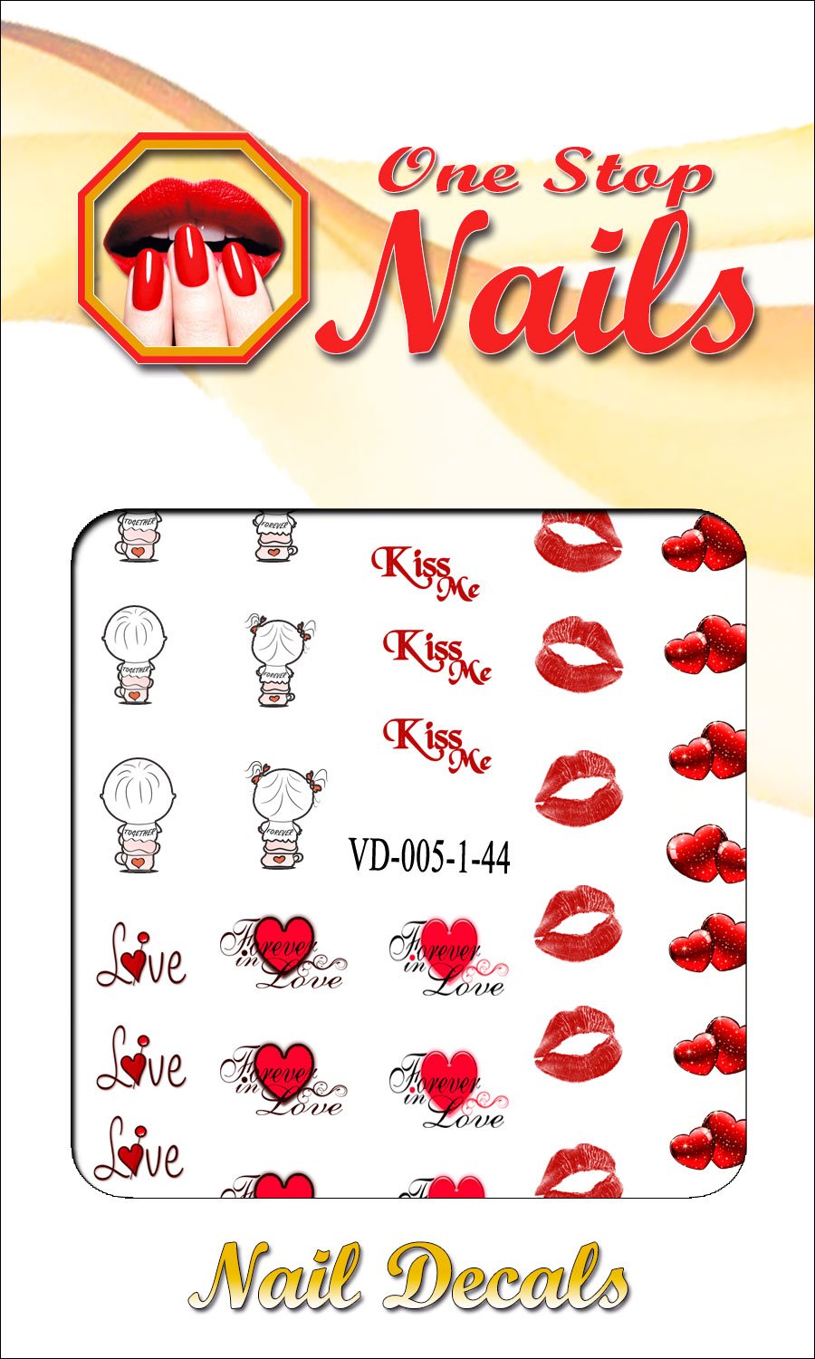 Valentine Nail Art Decals. Valentine Hearts, Boy, Girl, Kisses, Love Nail Art. Set of 36 Waterslide nail art decals. VD005-36 by One Stop Nails Beauty & Personal Care One Stop Nails