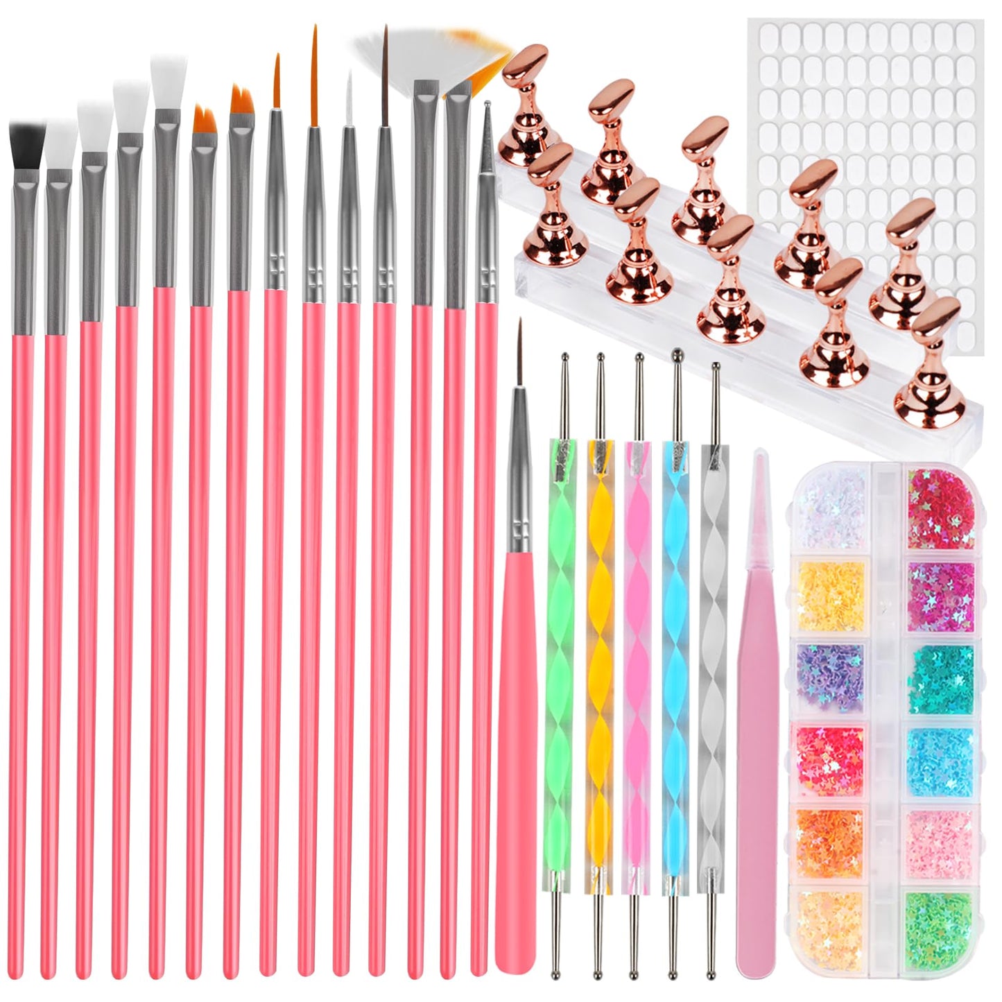 vivinin 25PCS Nail Art Tools Set, Includes Nail Art Brushes, Nail Stand, Dotting Tools, Striping Liner Fingernail Drawing Pens, Jelly Glue, tweezers Beauty and Personal Care vivinin Default Title