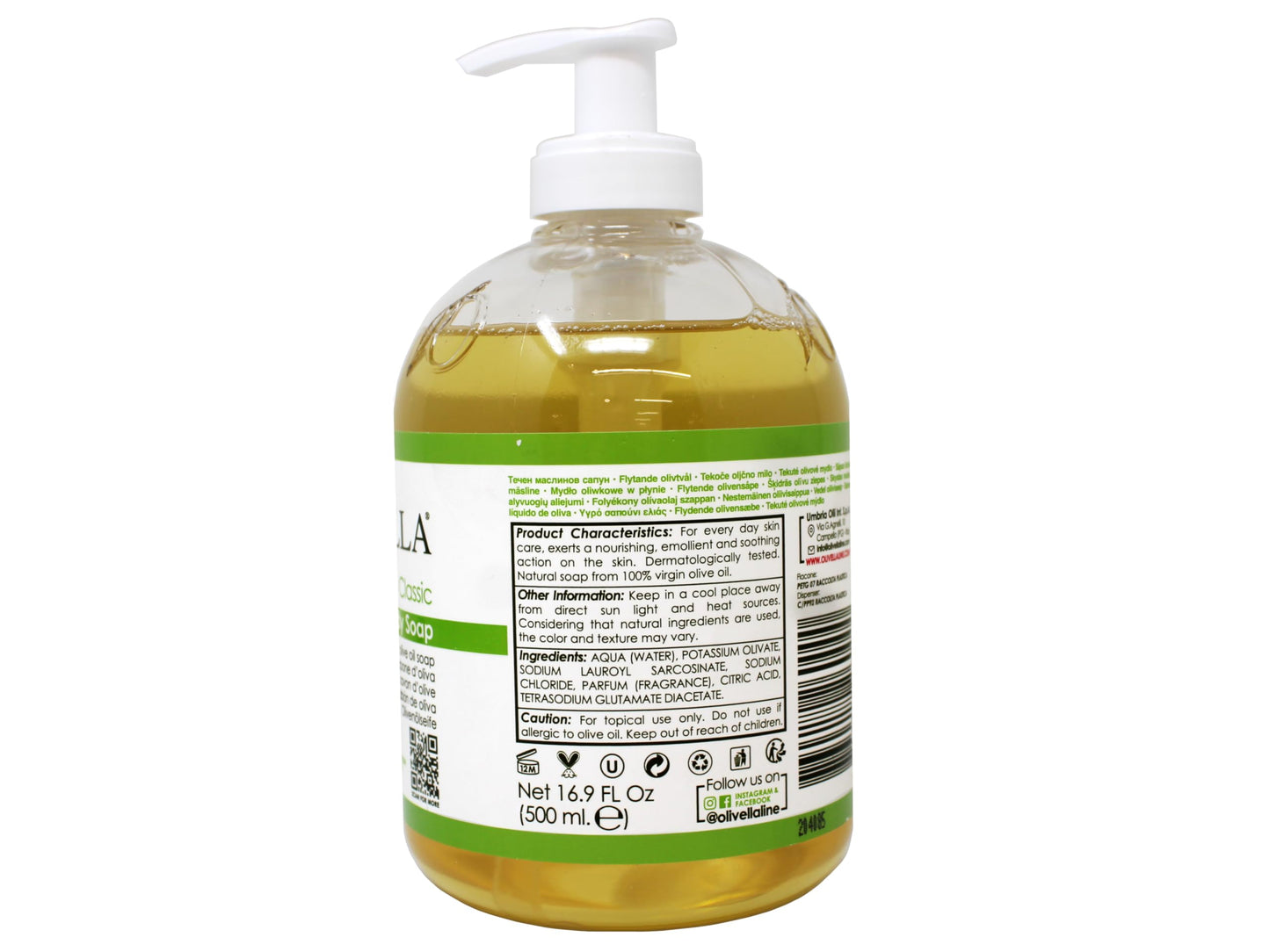 Olivella Classic Face and Body Soap with Ultra Purified Virgin Olive Oil, 16.9 Fl Oz - 6 Pack