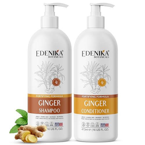 Edenika Botanicals Ginger Shampoo and Conditioner Set, Fortifying Formula with Certified and Organic Ingredients Naturally Nourish, Smooth