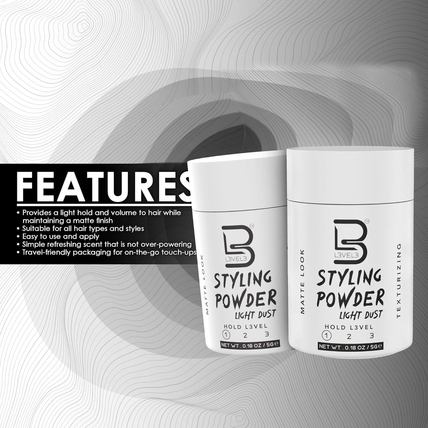 L3 Level 3 Travel Styling Powder - Small 0.18 oz for Travel - Natural Look Mens Powder