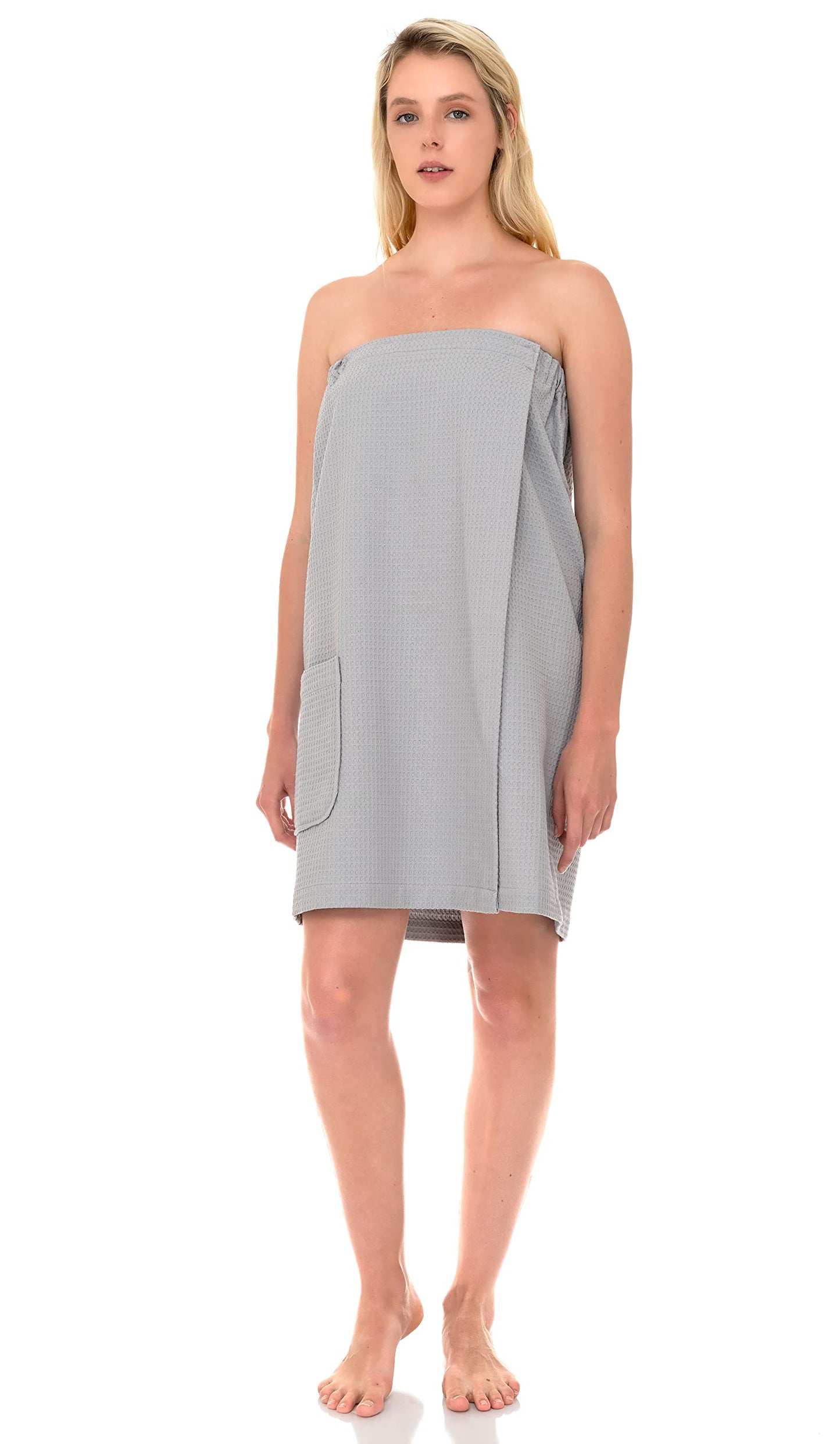 TowelSelections Womens Shower Wrap Adjustable Waffle Bath Wrap Spa Cover-up Small/Medium Harbor Mist Gray Beauty and Personal Care TowelSelections