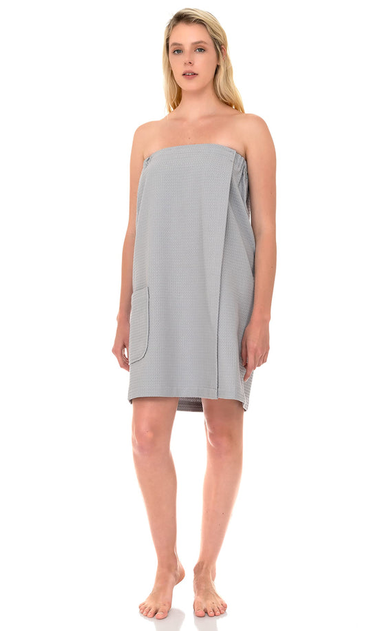 TowelSelections Womens Shower Wrap Adjustable Waffle Bath Wrap Spa Cover-up Large/X-Large Harbor Mist Gray Beauty and Personal Care TowelSelections