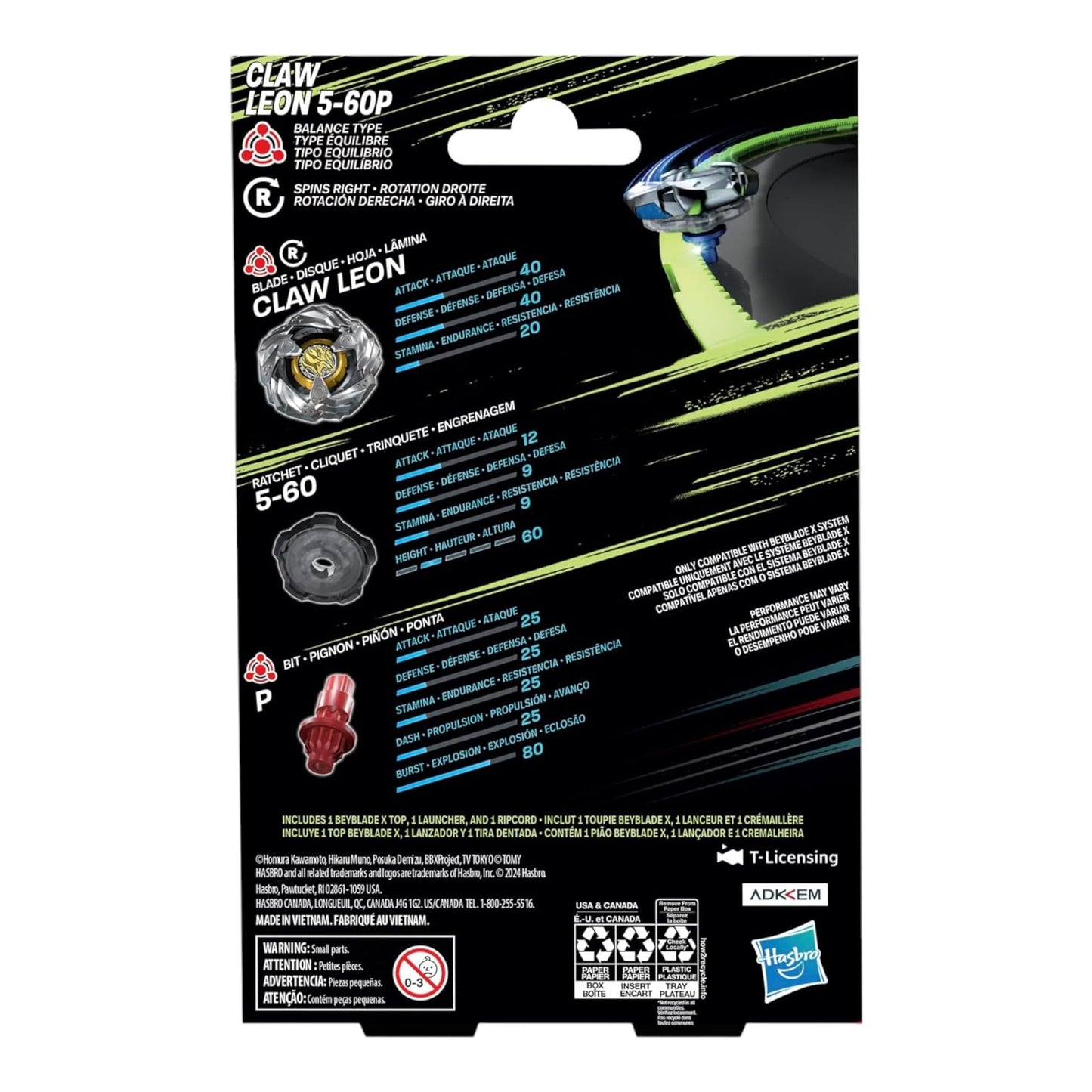 Beyblade X Claw Leon 5-60P Starter Pack Set with Balance Type Right-Spinning Top and Launcher; Battling Top Toys for 8 Year Old Boys and Girls