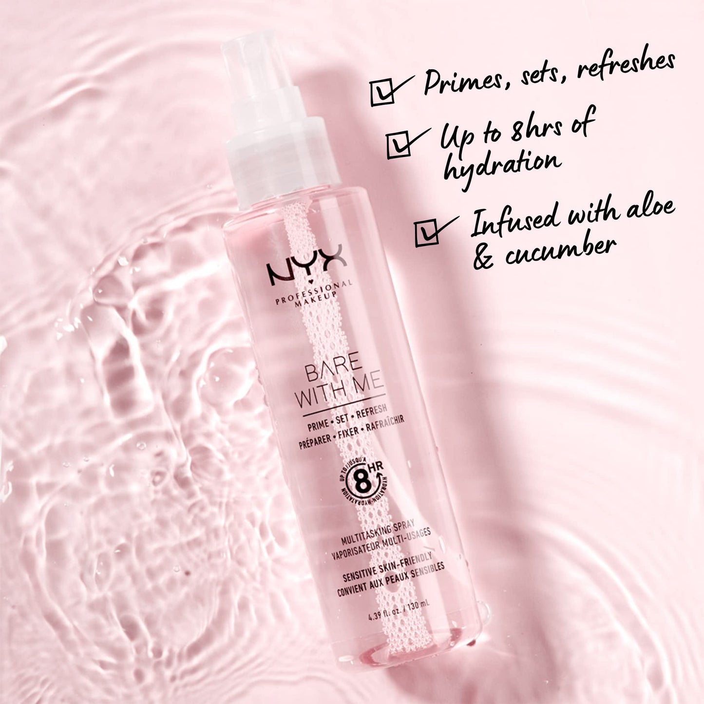 NYX PROFESSIONAL MAKEUP Bare With Me Multitasking Face Primer & Makeup Setting Spray, Hydrating Face Mist for up to 8HR Wear, Long-Lasting, Vegan