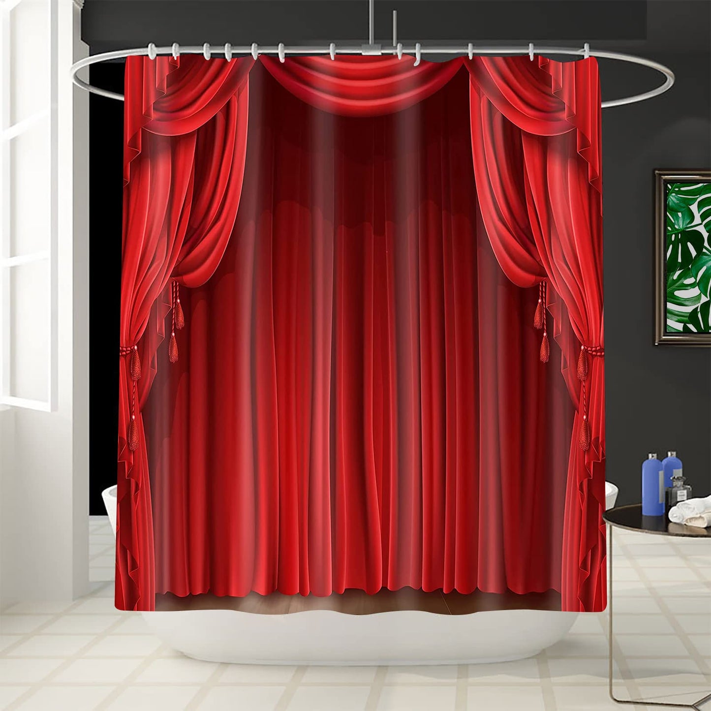 GETTOGET Theatre Shower Curtain, Show Stage Curtains Red Curtains Classic Antique Background, Waterproof Polyester Curtain Festival Gift, 72x72 in