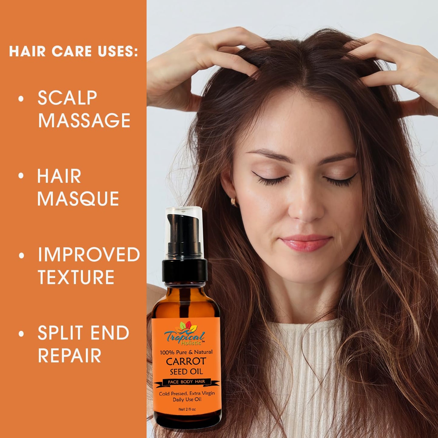 Tropical Holistic 100% Pure Natural Carrot Seed Oil 2oz, Natural, Cold Pressed, Unrefined Carrot Oil for Youthful, Radiant Skin, Face, Hair, Anti