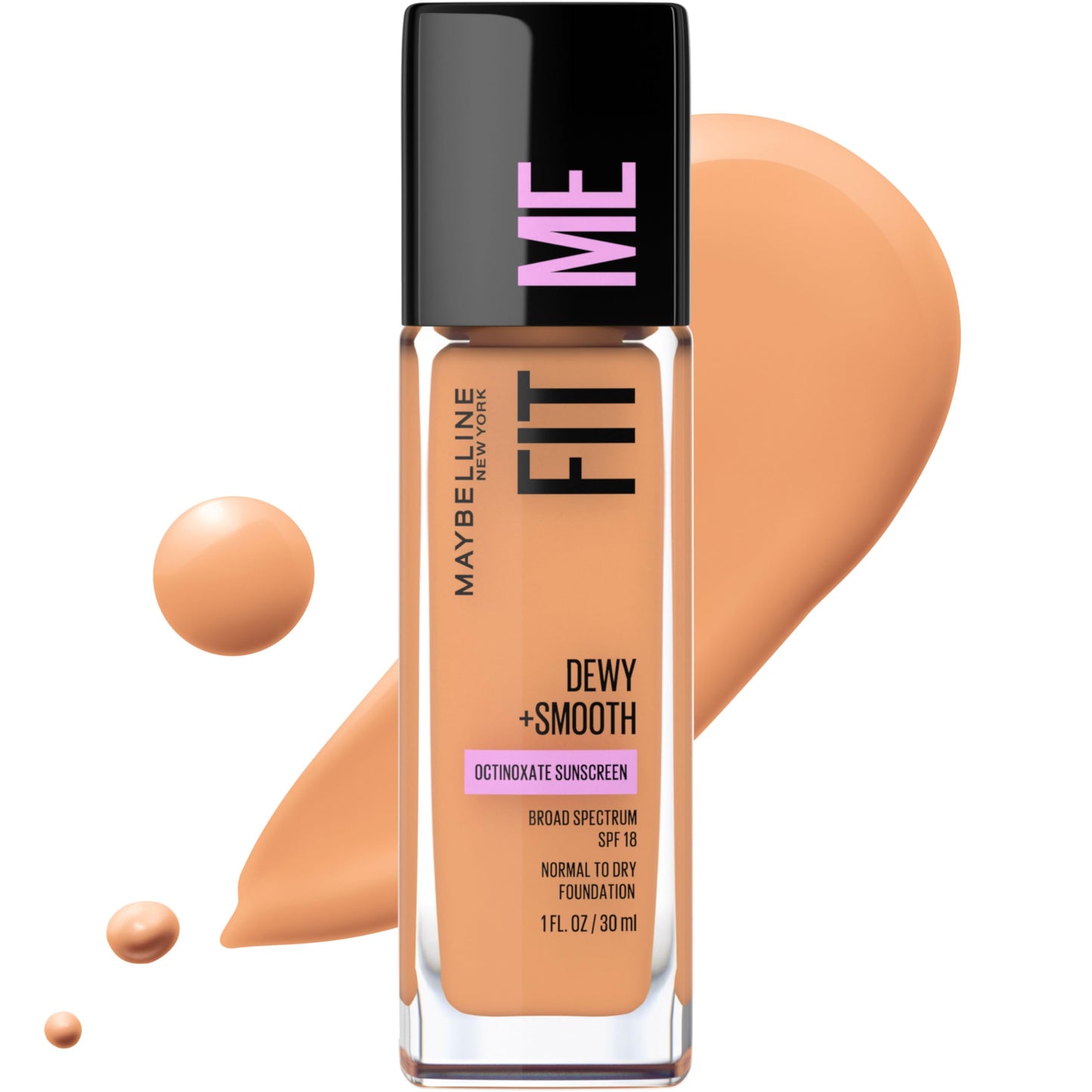 Maybelline Fit Me Dewy + Smooth Liquid Foundation Makeup, Warm Honey, 1 Count (Packaging May Vary)