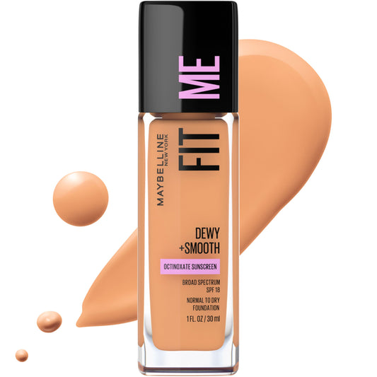 Maybelline Fit Me Dewy + Smooth Liquid Foundation Makeup, Warm Honey, 1 Count (Packaging May Vary)