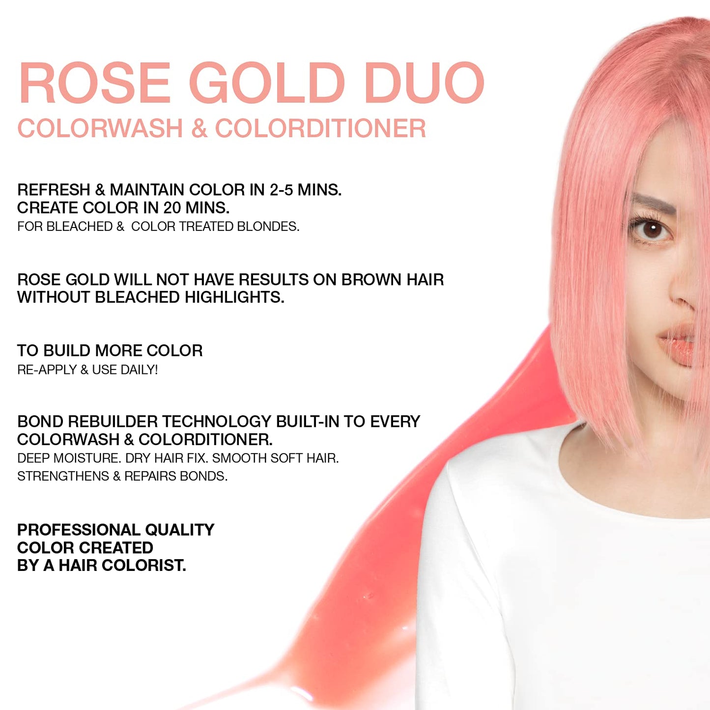 Celeb Luxury Viral Duo Color Depositing Colorwash Shampoo & Conditioner Set + Bondfix Bond Rebuilder, Semi Permanent Hair Color, Vegan Hair Dye, Rose