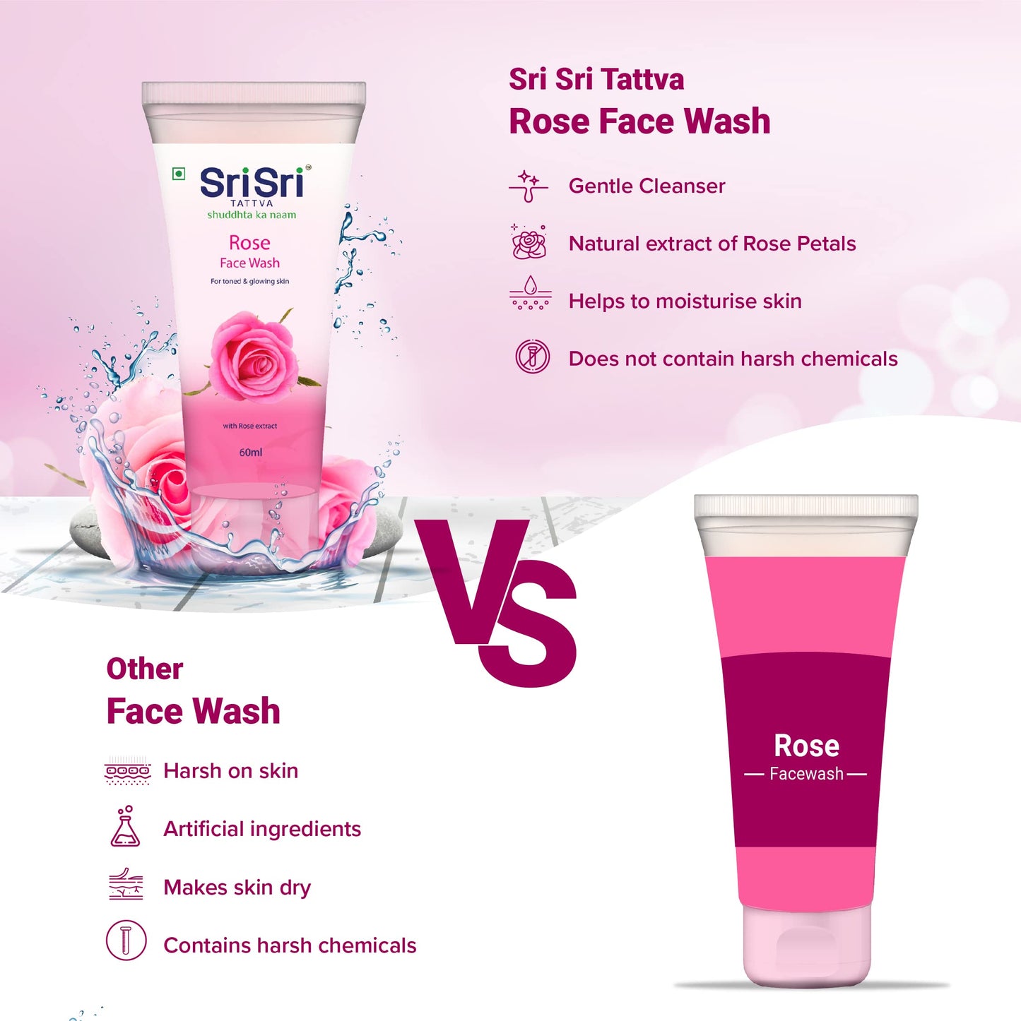 Sri Sri Ayurveda Rose Face Wash, 60ml