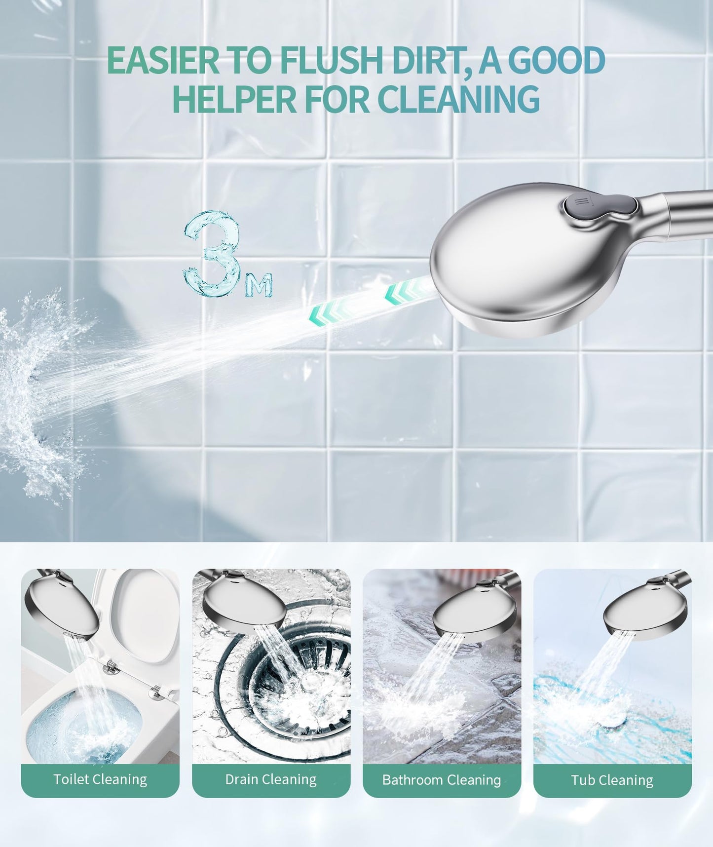 Filtered Handheld Shower Head – 9 Spray Modes, High Pressure Chrome Showerhead with Softening Beads for Hard Water & Chlorine Removal