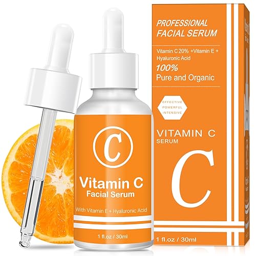 Vitamin C Serum for Face, 20% Vitamin C Brightening Serum with Hyaluronic Acid & Vitamin E, Anti-Aging, Brightening, Improve Dark Spot, Fine Lines