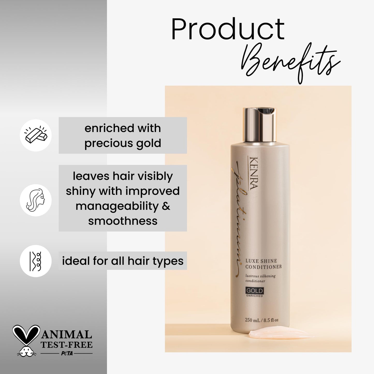 Kenra Professional Platinum Luxe Shine Conditioner | Gold Enriched | Rich, Shine-Enhancing Daily Conditioner | Revitalies for Improved Manageability
