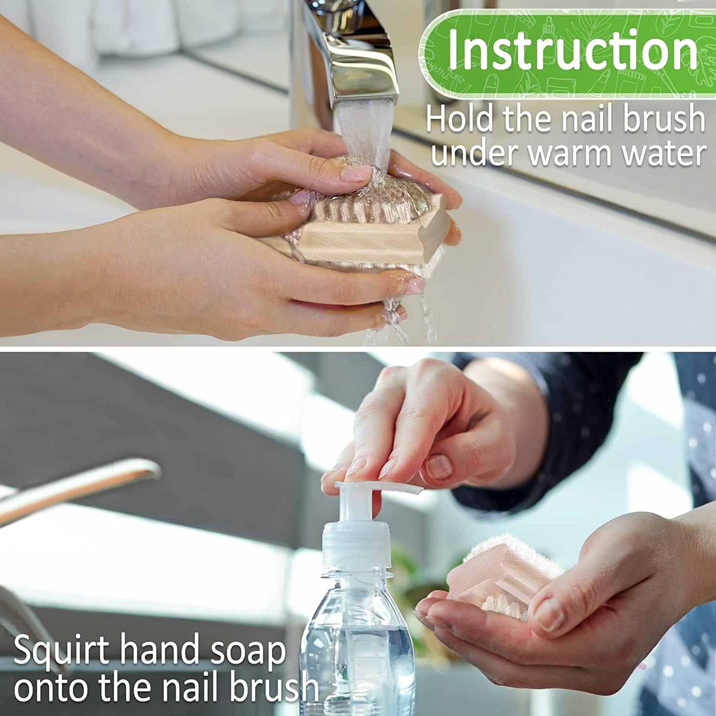 Konex Non-Slip Wooden Two-sided Hand and Nail Brush - Stiff Bristle Fingernail Brushes for Cleaning Under Nails - Heavy Duty Fingernail Brush Beauty and Personal Care KONEX