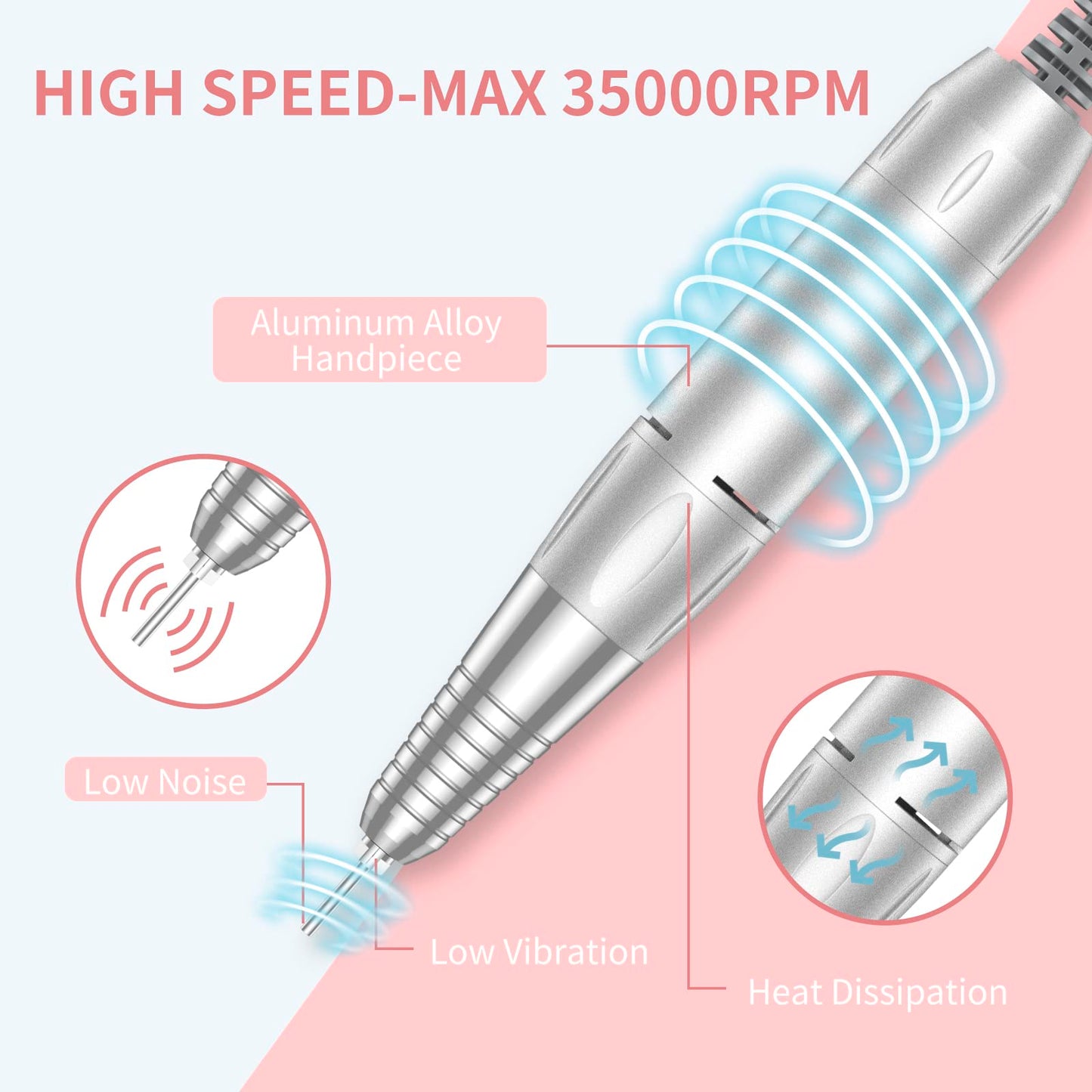 MOCOWIND Portable Nail Drill Professional 35000 RPM, Rechargeable Electric Nail File Machine Cordless E-File for Acrylic Gel Polishing Removing Beauty and Personal Care MOCOWIND