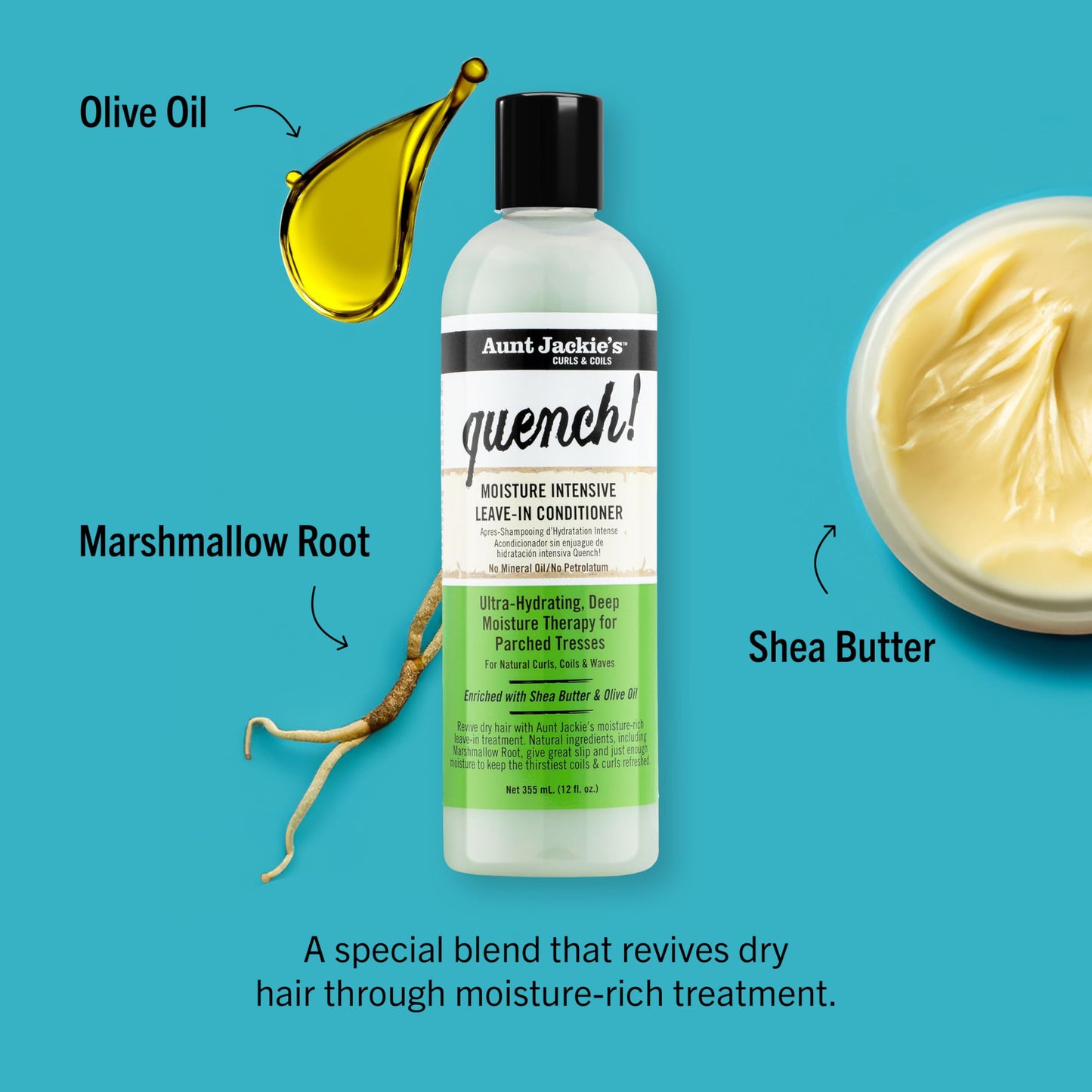Aunt Jackie's Curls and Coils Quench Moisture Intensive Leave-In Hair Conditioner for Natural Curls, Coils and Waves, Enriched with Shea Butter, 12 oz Beauty and Personal Care Aunt Jackie's