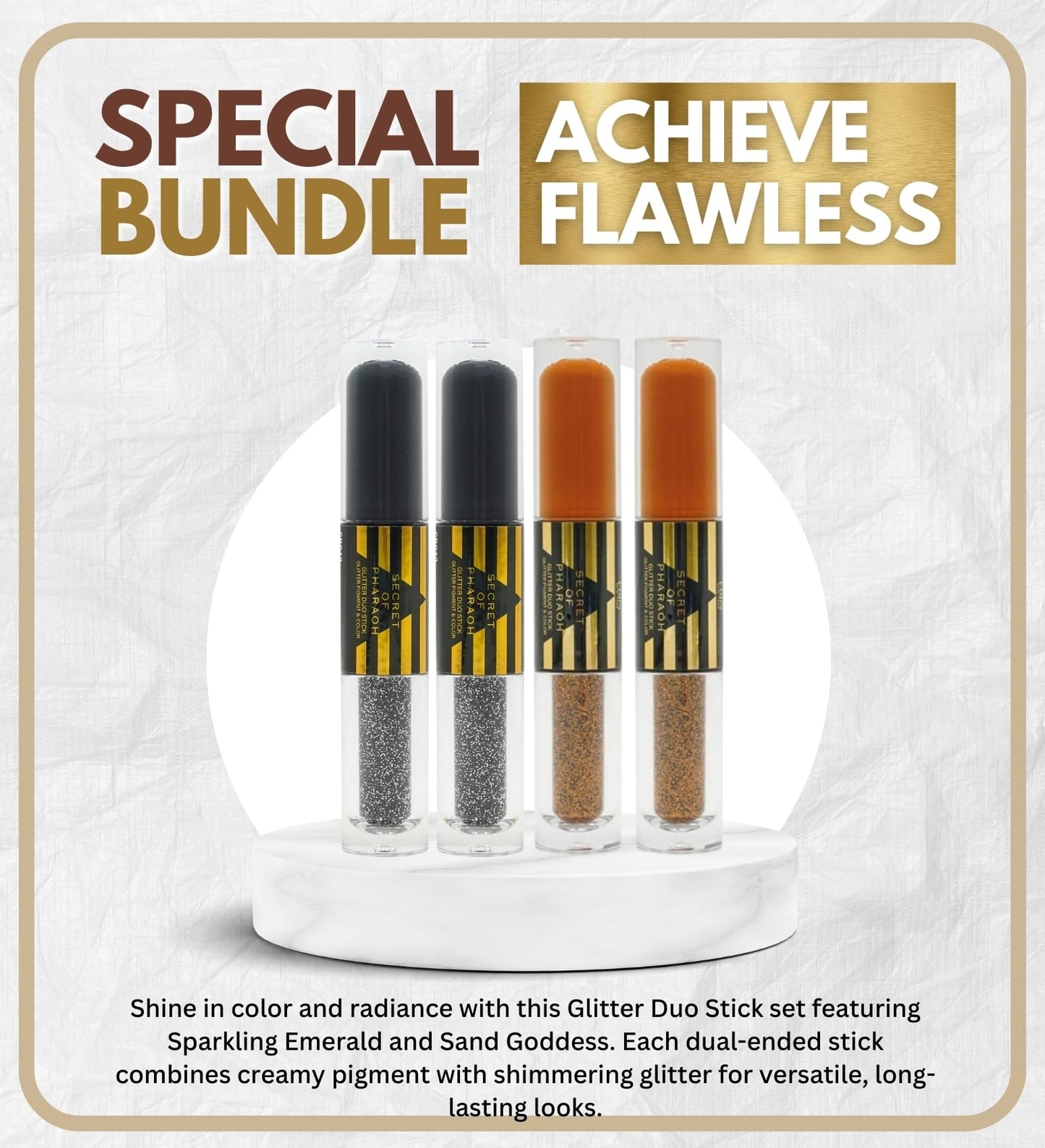 Body Glitter Stick - 2X Secret of Pharaoh GlitterDuo Stick - Sand Goddess Bundle with 2X Sparkling Emerald by EBIN NEW YORK - Dual-Ended Primer