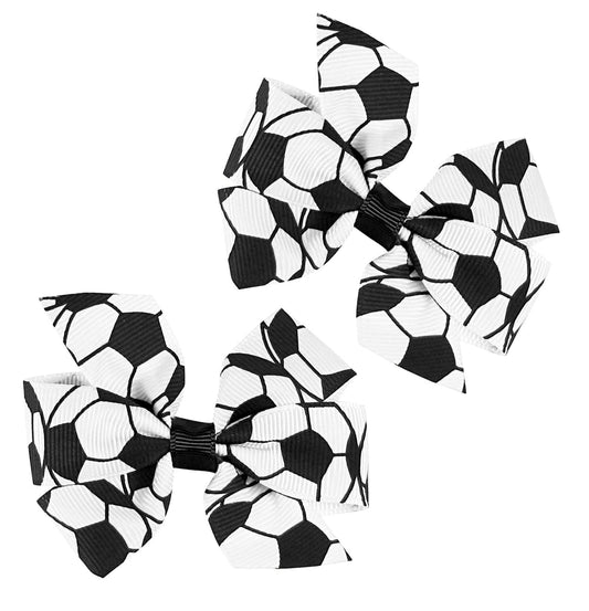 Sale! HipGirl Soccer Hair Clips - 3" Ribbon Bows for Girls, Women's Barrettes & Accessories, Team Gifts for , Mom Black & White