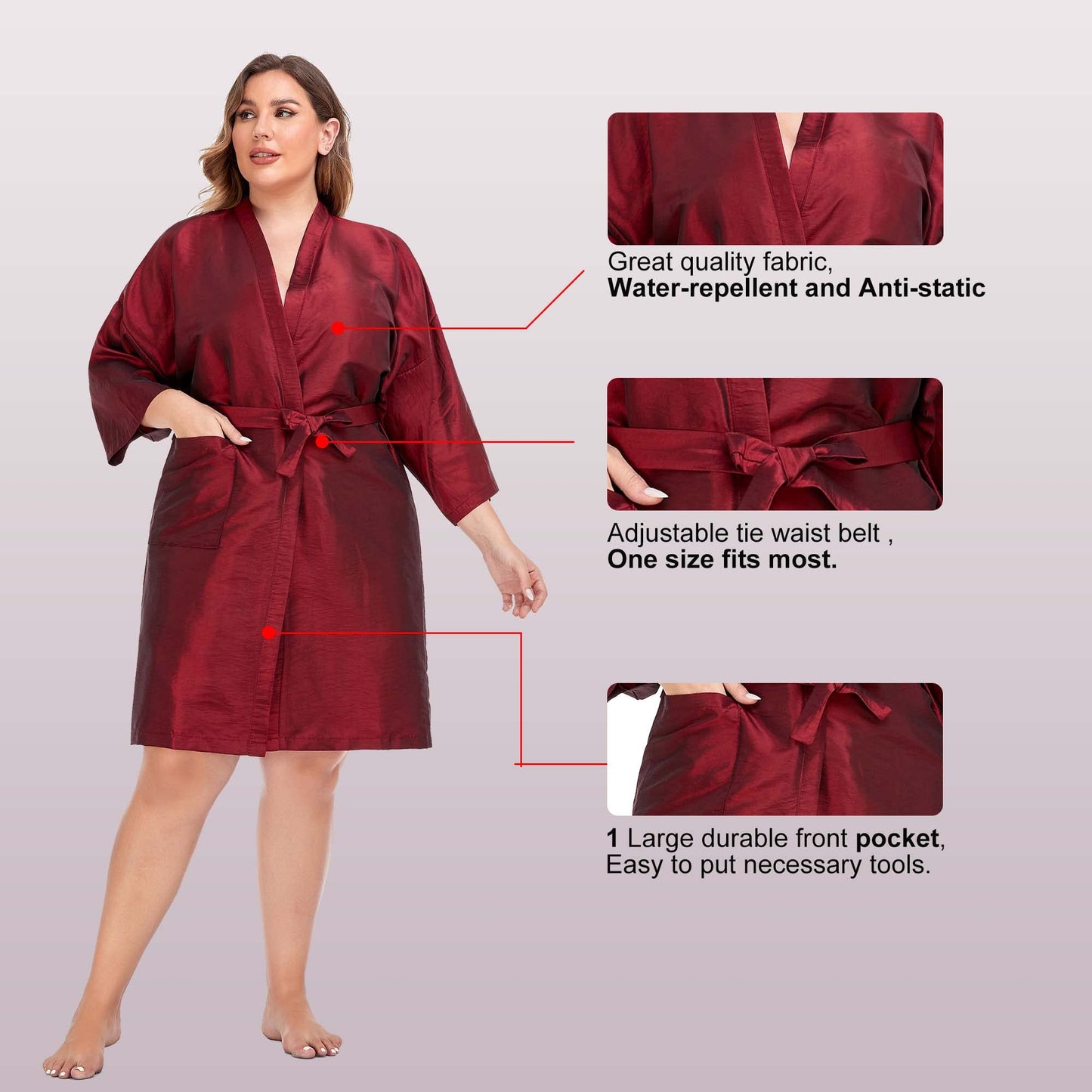 PERFEHAIR Salon Client Gown Robes Cape, Hair Salon Smock for Clients- Kimono Style (Red)