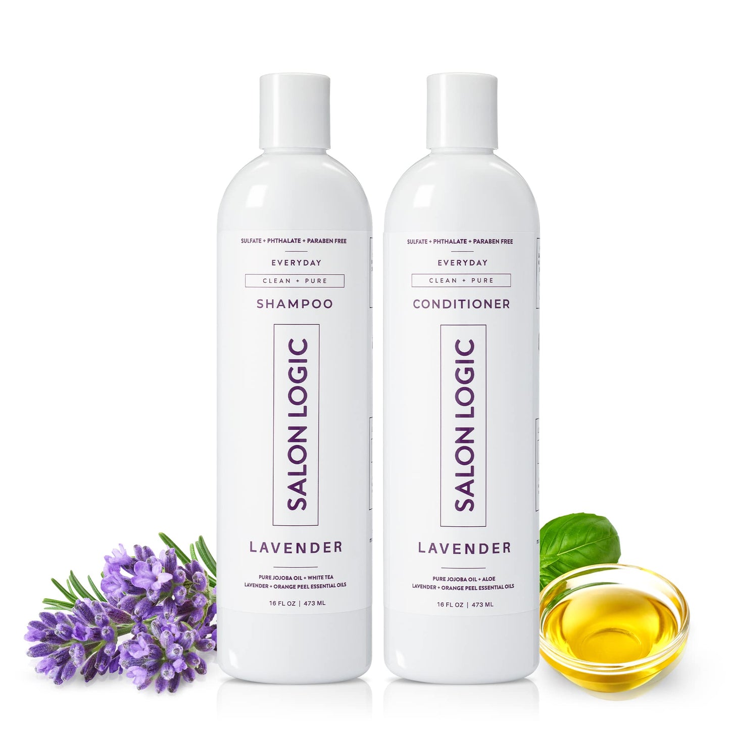 SalonLogic Everyday Clean & Pure Shampoo and Conditioner Set, Lavender - Salon Quality, Keratin treatment, Naturally Scented, Hydrating, Moisturizing