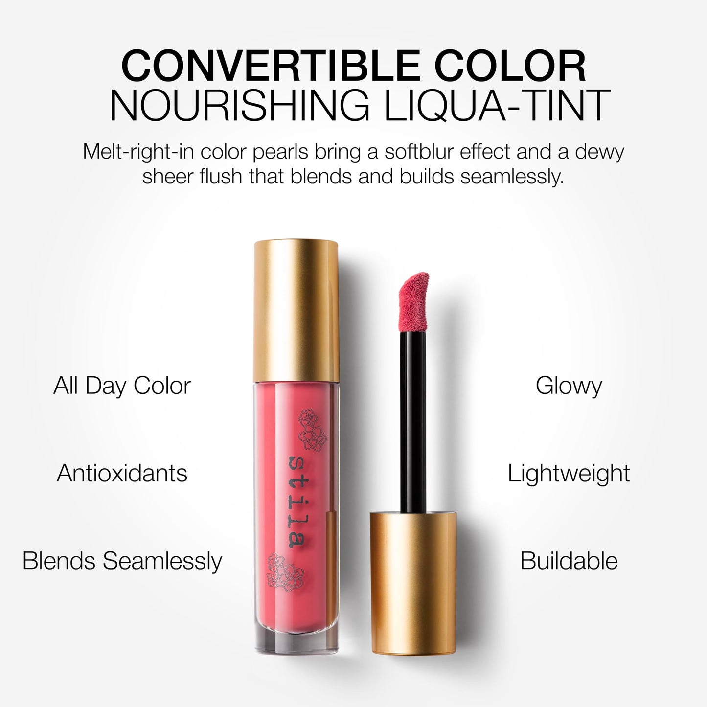 Stila Convertible Color Nourishing Liqua-Tint, Fresh Poppy | Hydrating Liquid Blush & Lip Tint with Hyaluronic Acid | Lightweight Skin-Boosting Liquid