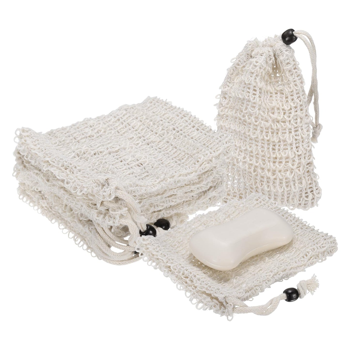 uxcell 20 Pcs Soap Saver Bag, 5.5"x4.7" Mesh Soap Bag with Drawstring Brown Wooden Bead Cotton Scrubber Pouch Exfoliating Net for Body Shower Foaming Beauty and Personal Care uxcell